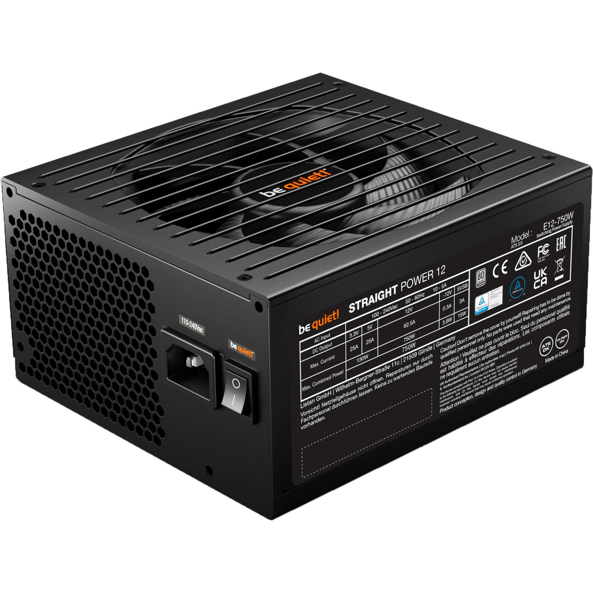 Vær stille! straight power 12 platinum modulær 750 watt strømforsyning (sort, 1x 12v-2x6, 4x pcie)
