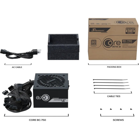 Seasonic core bc-750 atx 3.1 750 watt strømforsyning (sort, 1x 12v-2x6, 2x pcie)