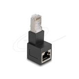 Delock rj45 stik til rj45 jack adapter kat.6a 90° nedad vinklet (sort)