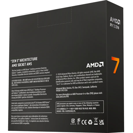 AMD Ryzen 7 9700x, 3,8 GHz (5,5 GHz Turbo Boost) socket AM5-processor (ulåst, i æske)