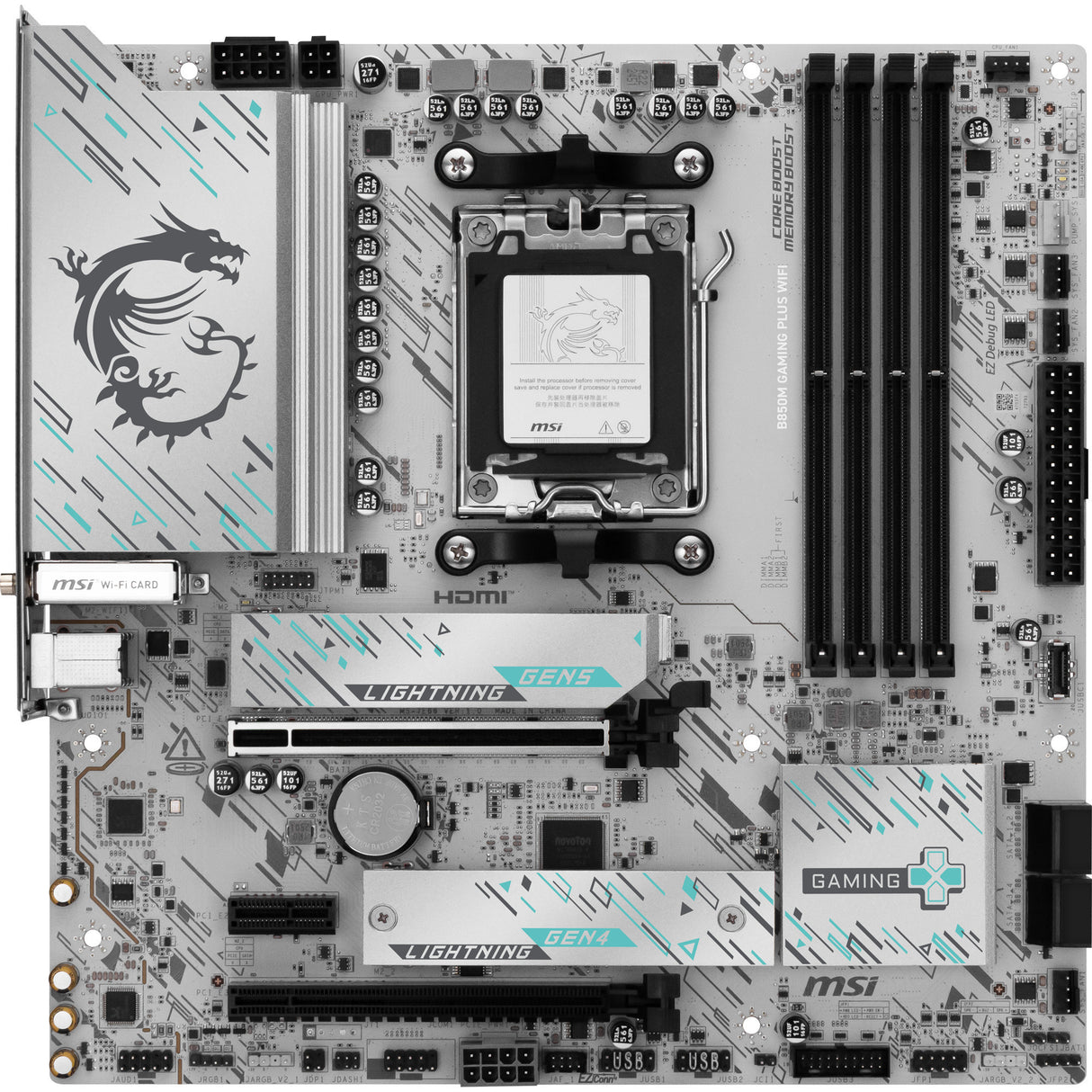 MSI B850M Gaming Plus WiFi Socket AM5 bundkort (RAID, 5GB-LAN, WiFi 7, BT, lyd, µATX)