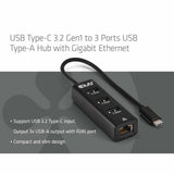 Club 3d usb-c 5 gbps naar 3 poorten usb type-a-hub met gigabit ethernet adapter (zwart)