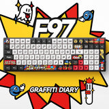 Iqunix f97 graffiti-dagbog trådløst mekanisk tastatur (sort, us-layout (qwerty), cherry mx brown, 96%, rgb-lysdioder, hot-swappable, pbt, 2.4ghz | bluetooth 5.1 | usb-c)
