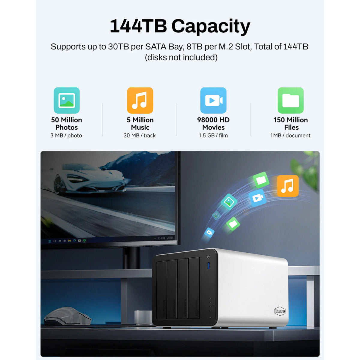 Terramaster f4-425 plus nas (hvid, 2x 5GBe, HDMI, USB)