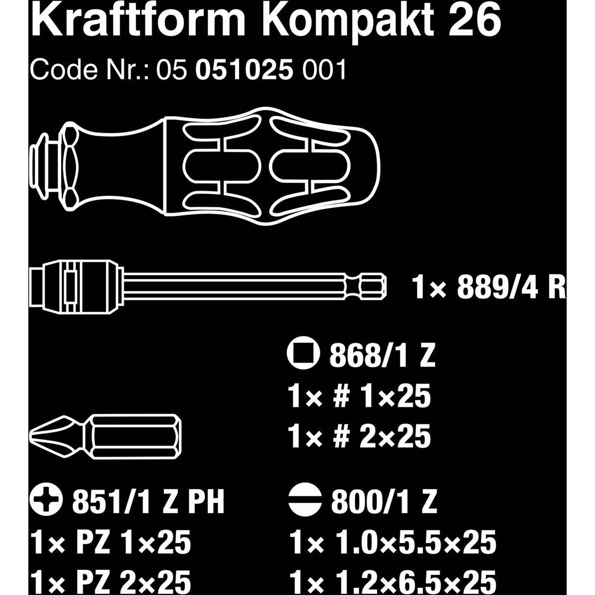 Wera kraftform kompakt 26 med etui, 7-delt bit sæt (sort grøn)