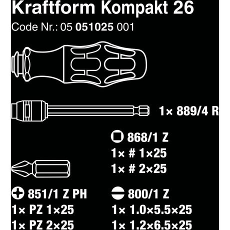 Wera kraftform kompakt 26 med etui, 7-delt bit sæt (sort grøn)