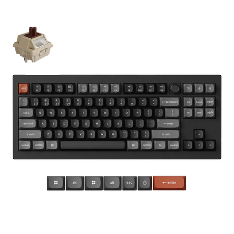 Keychron v3 ultra 8k trådløst brugerdefineret mekanisk tastatur (sort, us-layout (qwerty), silke pom brun, 80% (tkl), rgb, hot swap, 2,4 ghz | bluetooth 5,3 | usb-c)