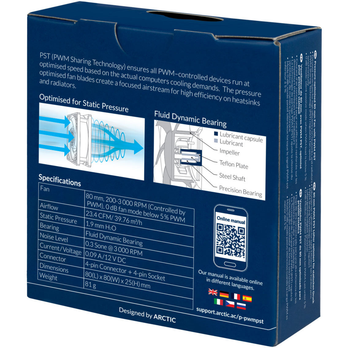 Arctic p8 pwm pst case ventilator (sort, 80 x 80 x 25 mm)