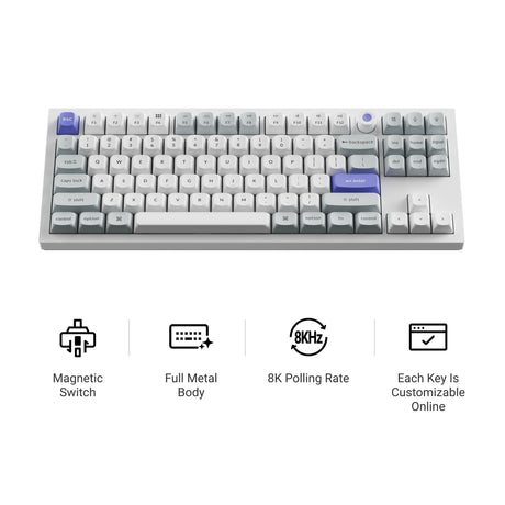 Keychron q3 he 8k magnetisk switch-tastatur (hvid, us-layout (qwerty), ultrahurtig lime, 80% (tkl), rgb, hot swap, 8k)