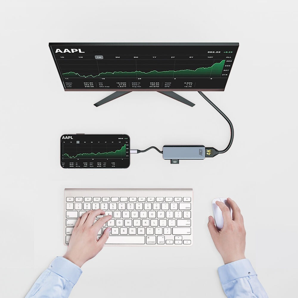 Akt-tilslutning USB-C 4K multiport-adapter til 2 HDMI-skærme, USB-A-dataport (aluminium)