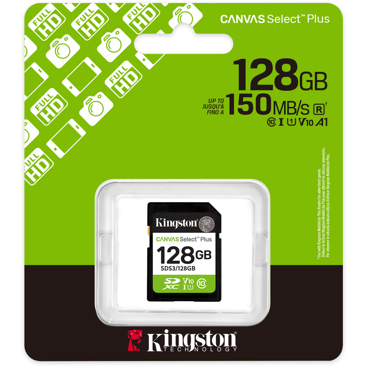Kingston Canvas Select Plus 128 GB SDXC-hukommelseskort (UHS-I U1, Class 10, V10)