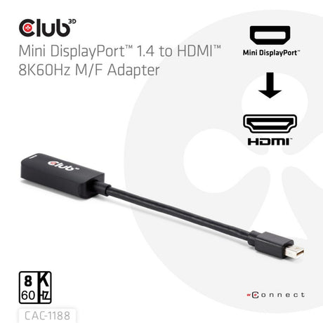 Club 3D Mini Displayport 1.4 til HDMI 8K60Hz M-F Adapter (sort)