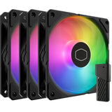 Cooler master sickleflow edge 120 argb ventilatorsæt kuffertventilatorer (sort, 3 stykker, 120 x 120 x 25 mm, PWM, 3 styk, med A1 mini LED-controller)