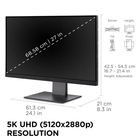 Viewsonic VP2788-5k mac-kompatibel 27 4k UHD-skærm (sort, 2x Thunderbolt 4, 1x HDMI, 1x Displayport, USB-A, USB-C)