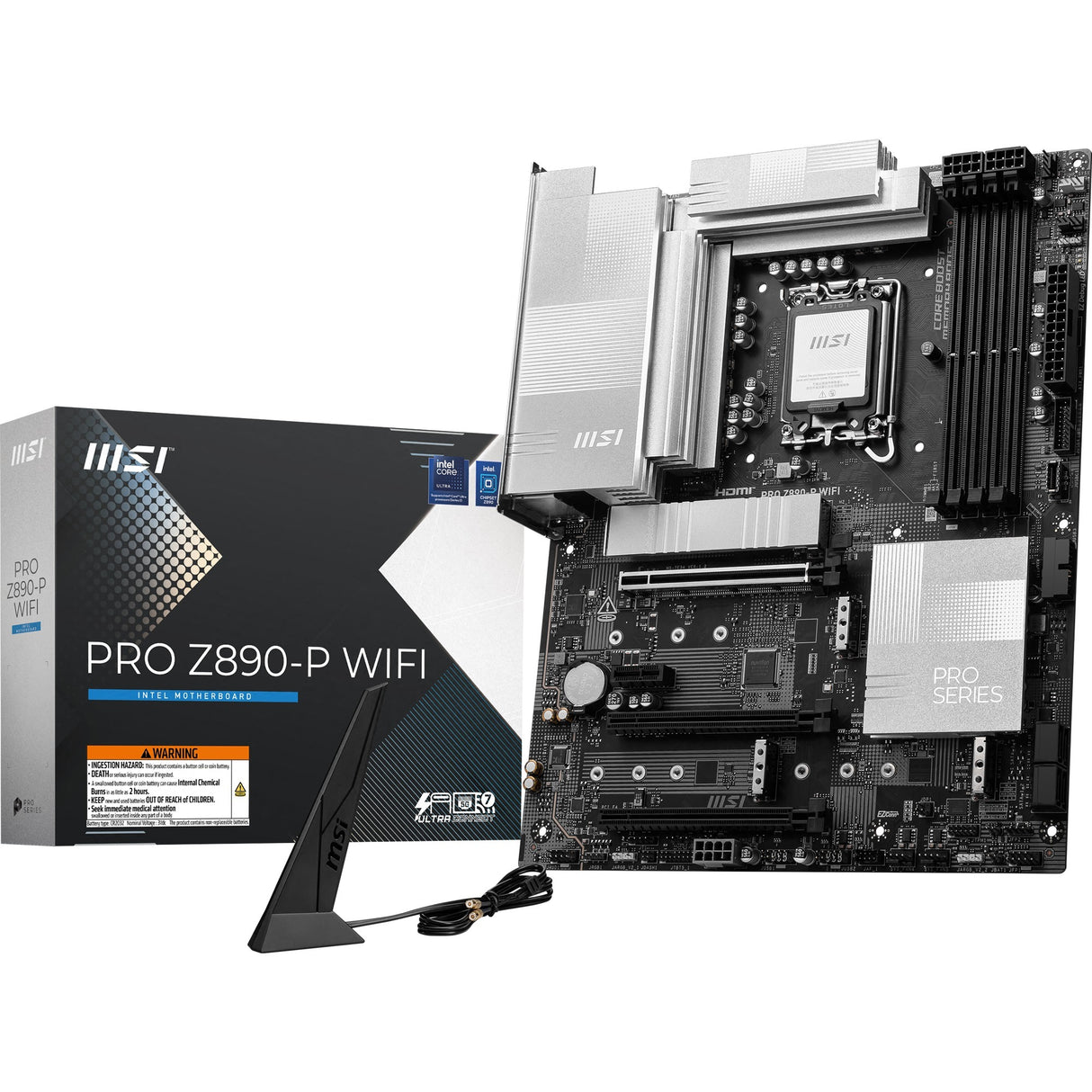 MSI Pro Z890-P WiFi Socket 1851 bundkort (sort sølv, RAID, 5GB-LAN, WiFi 7, BT, lyd, ATX)