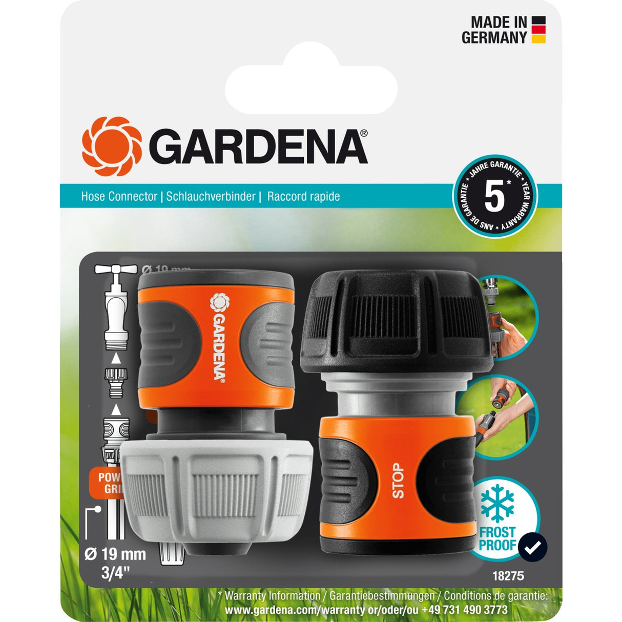Gardena slangetilslutningssæt 19 mm (3 4 ) slangestykke (grå orange, 18275-20)