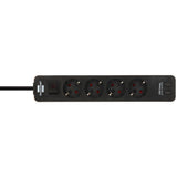 Brennerstuhl ecolor 4-vejs strømskinne med 2 USB-opladningsporte (flere strømskinne USB-C med switch og 1,5 m kabel)
