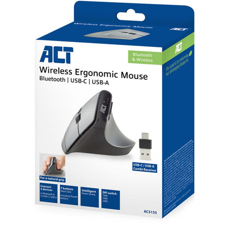 Akt trådløs ergonomisk mus med Bluetooth og USB-C USB-A