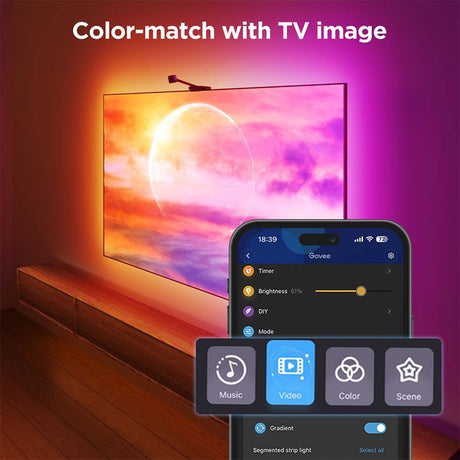 Govee envisual smart tv backlight 3s ledstrip (2.4ghz wifi, bluetooth, voor 55 - 65 inch tv's)