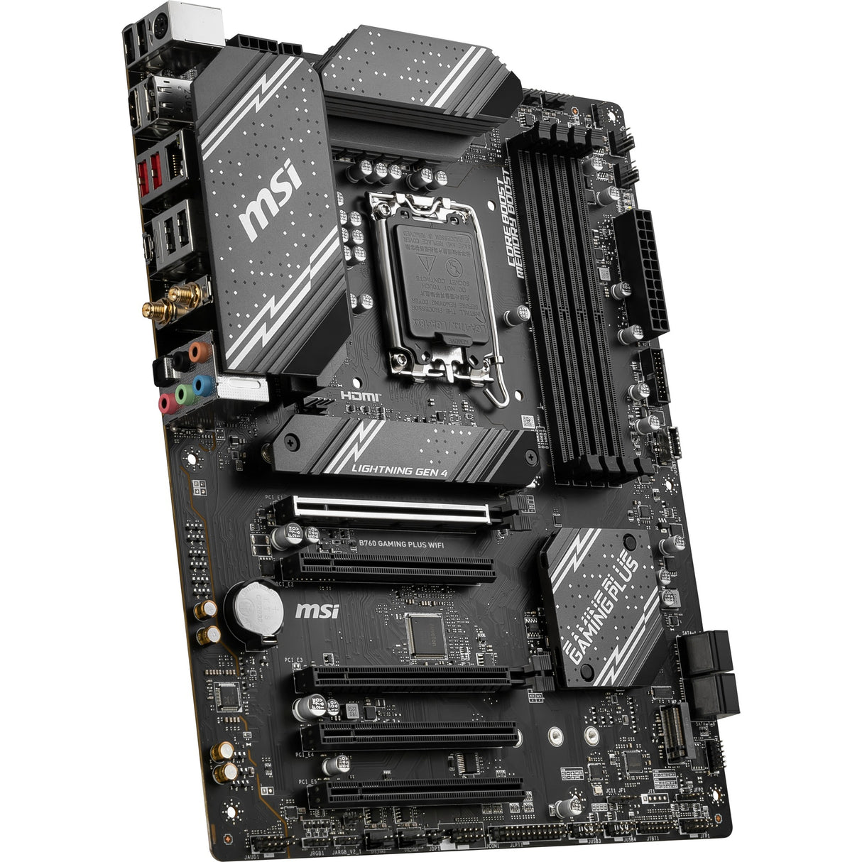MSI B760 Gaming Plus Wi-Fi Socket 1700 bundkort (grå sort, RAID, 2,5 GB LAN, Wi-Fi 6e, BT, lyd, ATX)