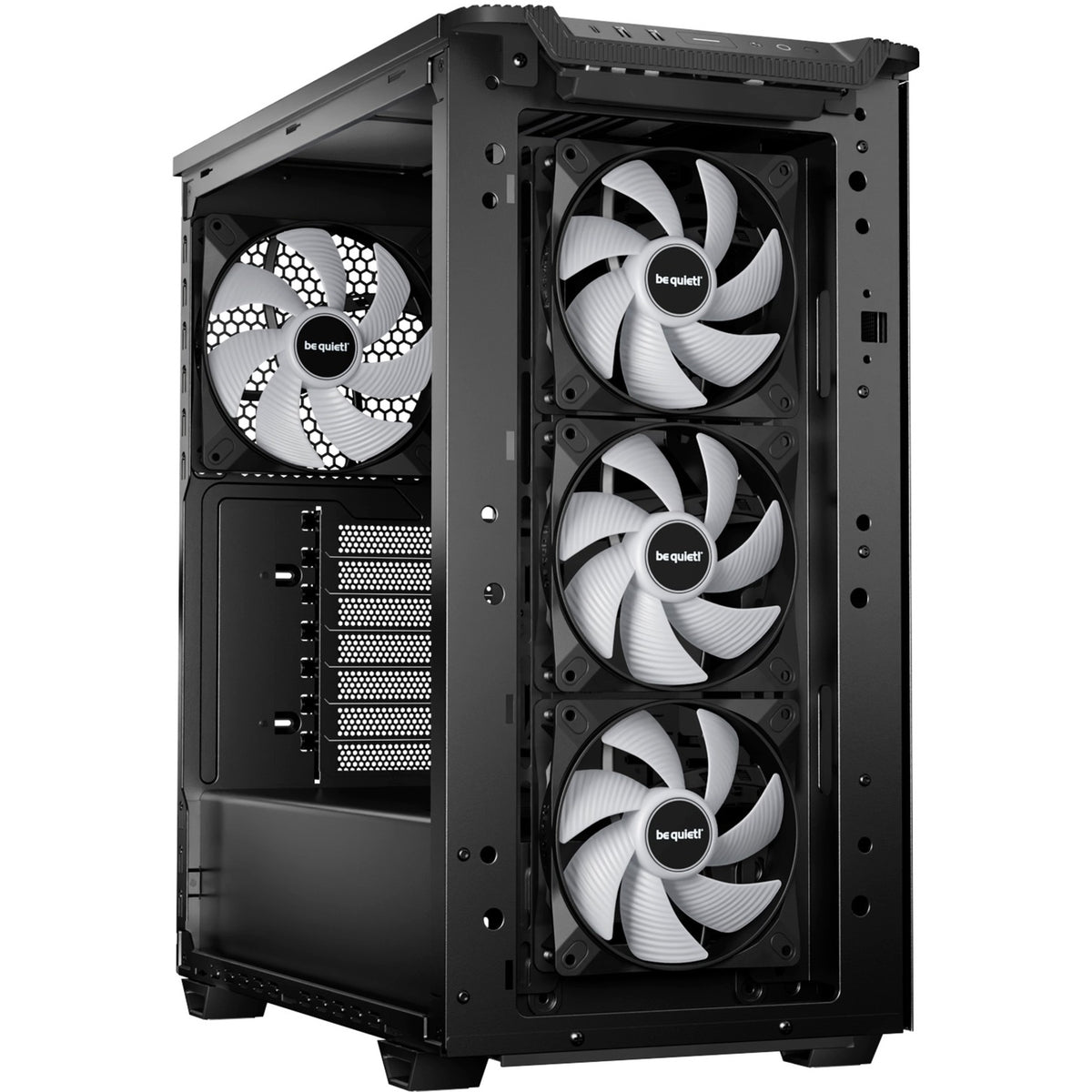 Vær stille! ren base 501 lx midi tårnhus (sort | 2x USB-A | 1x USB-C | RGB | hærdet glas)
