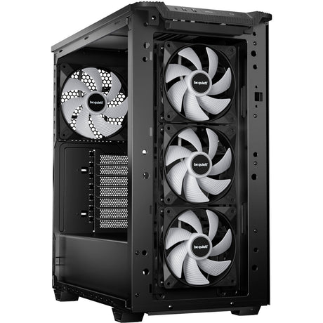 Vær stille! ren base 501 lx midi tårnhus (sort | 2x USB-A | 1x USB-C | RGB | hærdet glas)