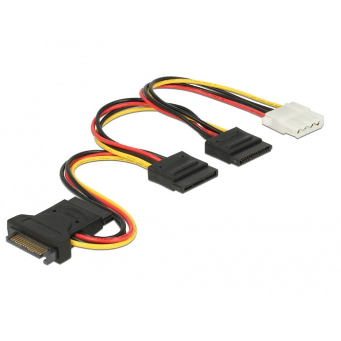 Delock sata 15-benet stik > 3 x sata-stik + 1 x molex 4-benet hun-kabel (20 cm)