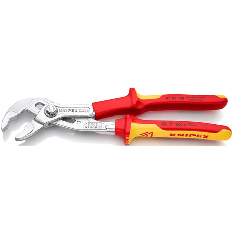Knipex cobra vde højteknologisk vandpumpetang 87 26 250 Svensk vandpumpetang (rød gul, takkede gribeflader, gennembrudt hængsel)