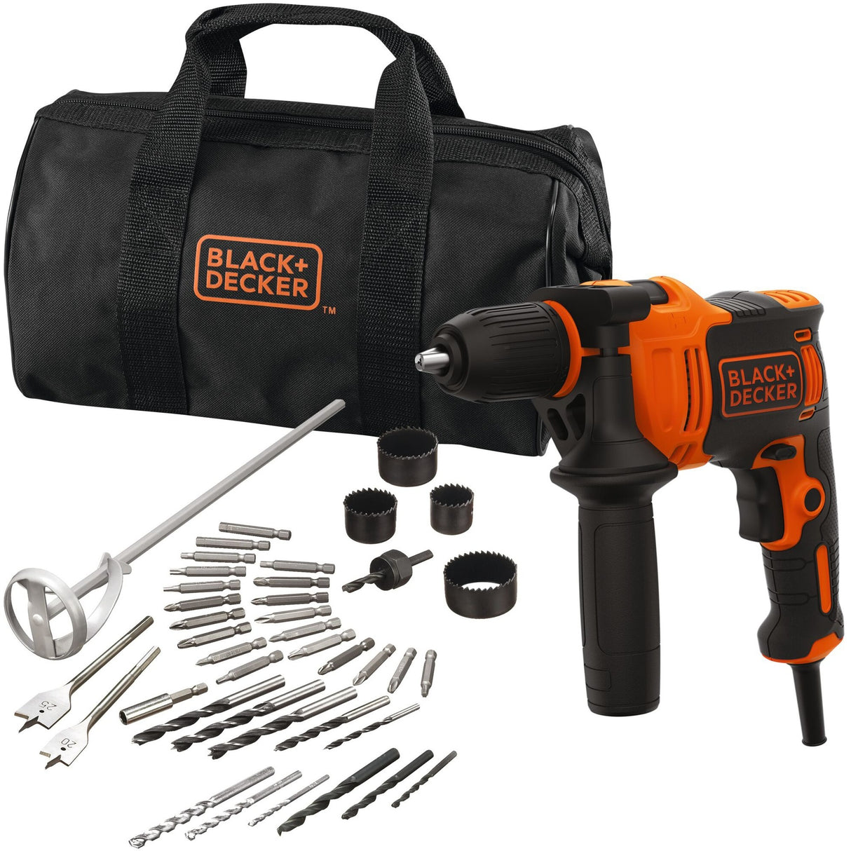 Black+decker 710w slagboremaskine beh710sa40-qs (orange sort, inkl. 40 tilbehør i blød taske)