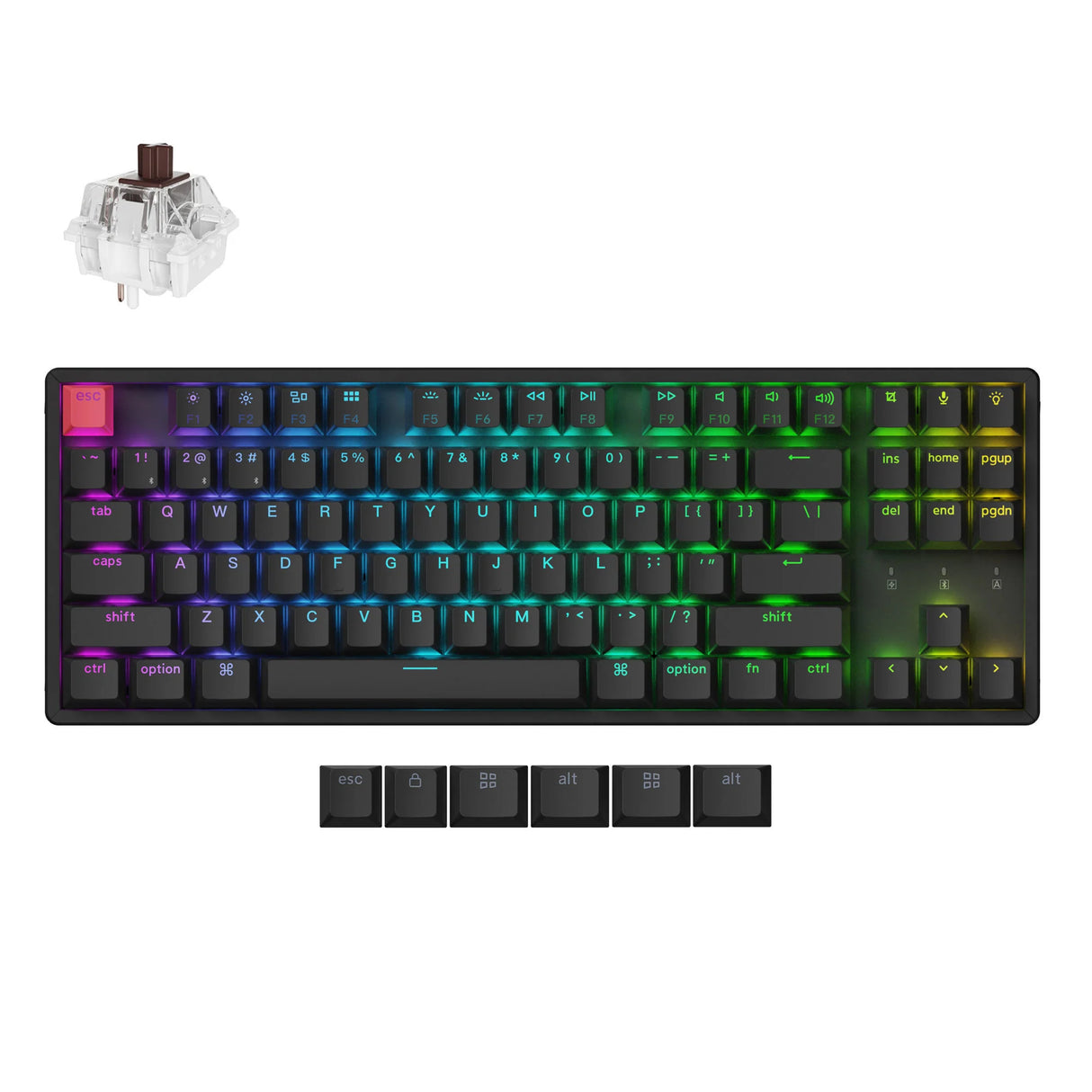 Keychron k8x-j3 rgb mekanisk tastatur (sort, us layout (qwerty), super brun, 80% (tkl), rgb, cherry double-shot pbt keycaps, hot swap, bluetooth | usb-c)