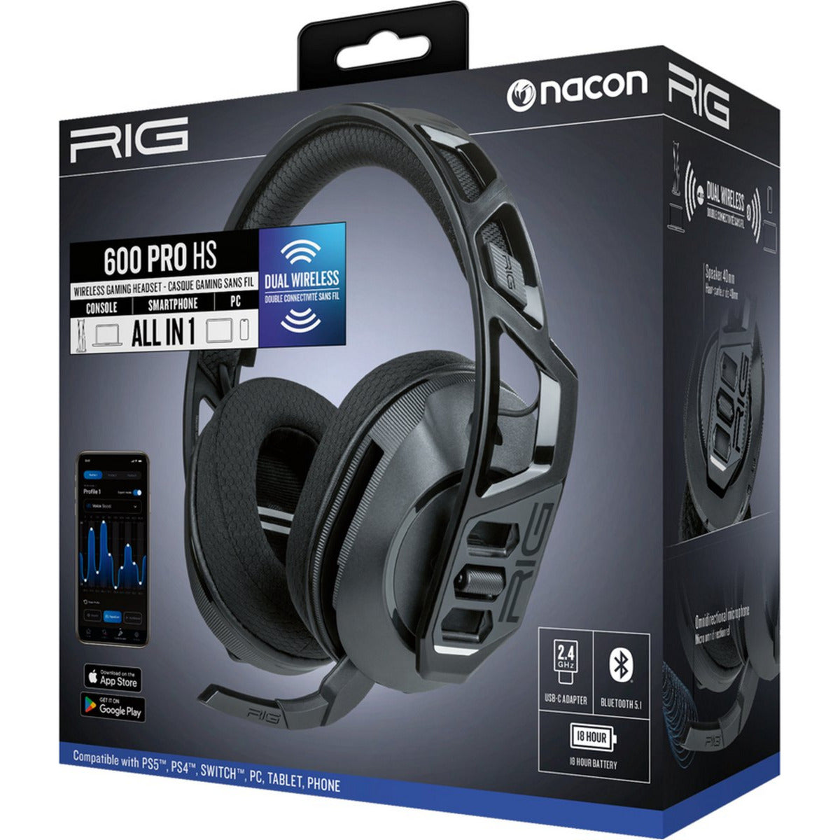 Nacon rig 600 pro hs over-ear gaming headset (sort, playstation 5, playstation 4, windows, nintendo switch, android, ios)