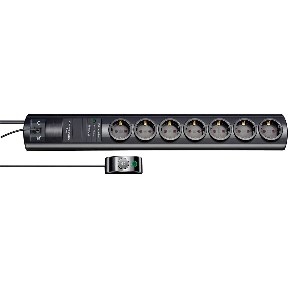 Brennerstuhl Primera-Tec Comfort Switch Plus 19.500A strømskinne med overspændingsbeskyttelse 7-vejs sort 2m H05VV-F 3G1.5 2 permanente, 5 omskiftelige