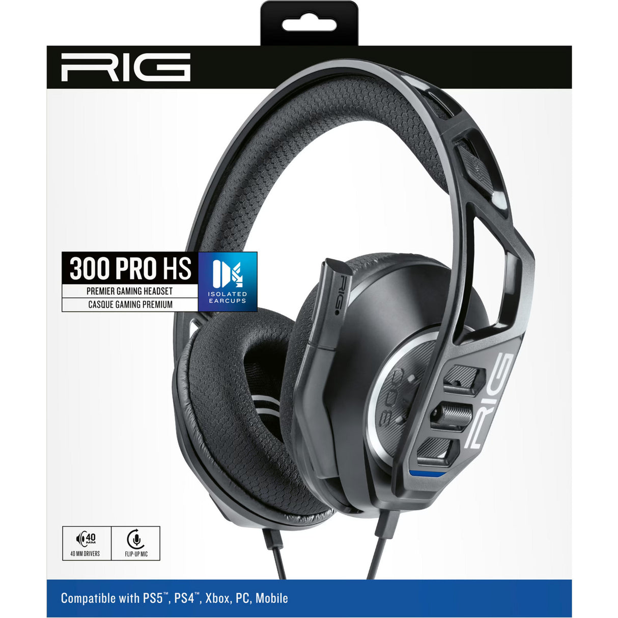 Nacon rig 300 pro hs over-ear gaming headset (sort, playstation 4, playstation 5, xbox, nintendo switch, pc)