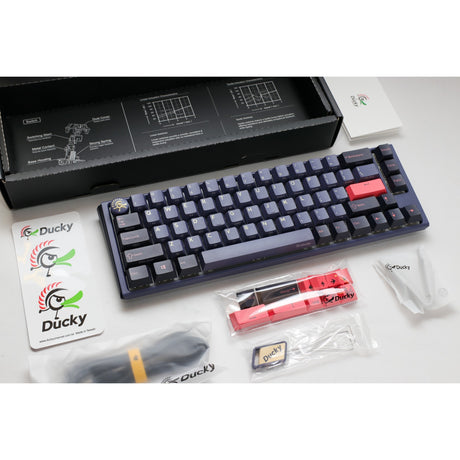 Ducky one 3 kosmisk blå SF RGB mekanisk tastatur (mørkeblåt, amerikansk layout (Qwerty), Cherry MX Red, 65%, RGB LED'er, double-shot PBT, hot-swappable, Quack mekanik)