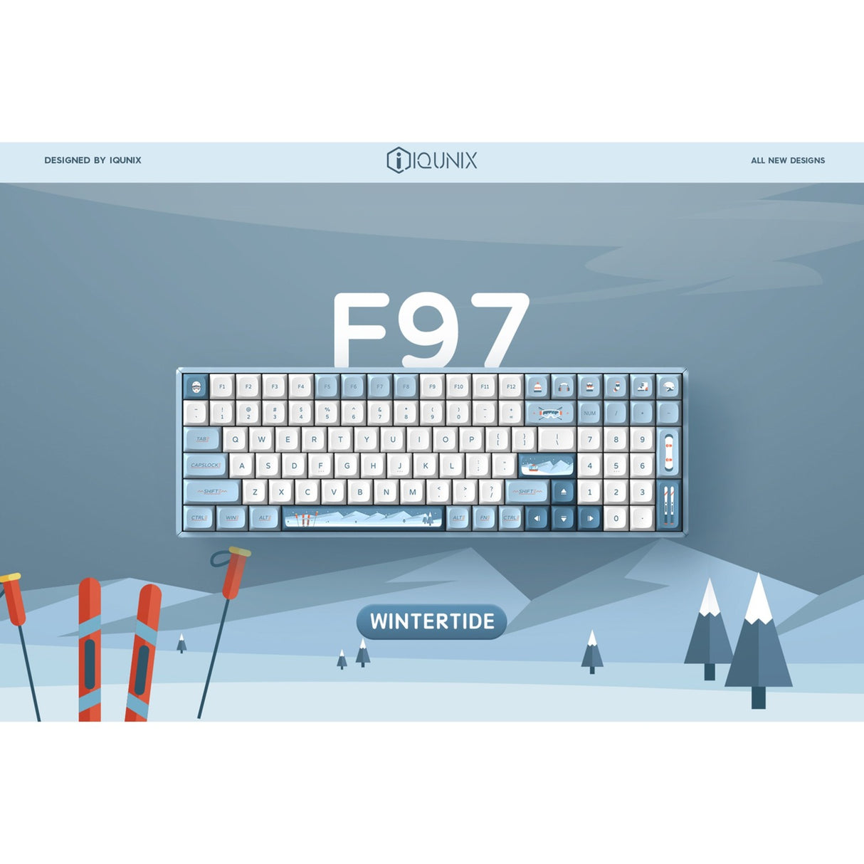 Iqunix F97 Wintertide Wireless Mechanical Keyboard (lyseblåt, amerikansk layout (QWERTY), Cherry MX Brown, 96%, RGB LED'er, hot-swappable, PBT, 2,4GHz | Bluetooth 5.1 | USB-C)
