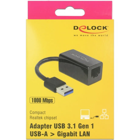 Delock superspeed USB-A (USB 3.1 Gen 1) han > Gigabit LAN 10 100 1000 Mbps kompakt adapter (sort, 12,7 centimeter)