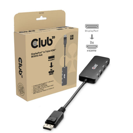 Club 3D Display Port til Triple HDMI 8K60Hz Hub (sort)