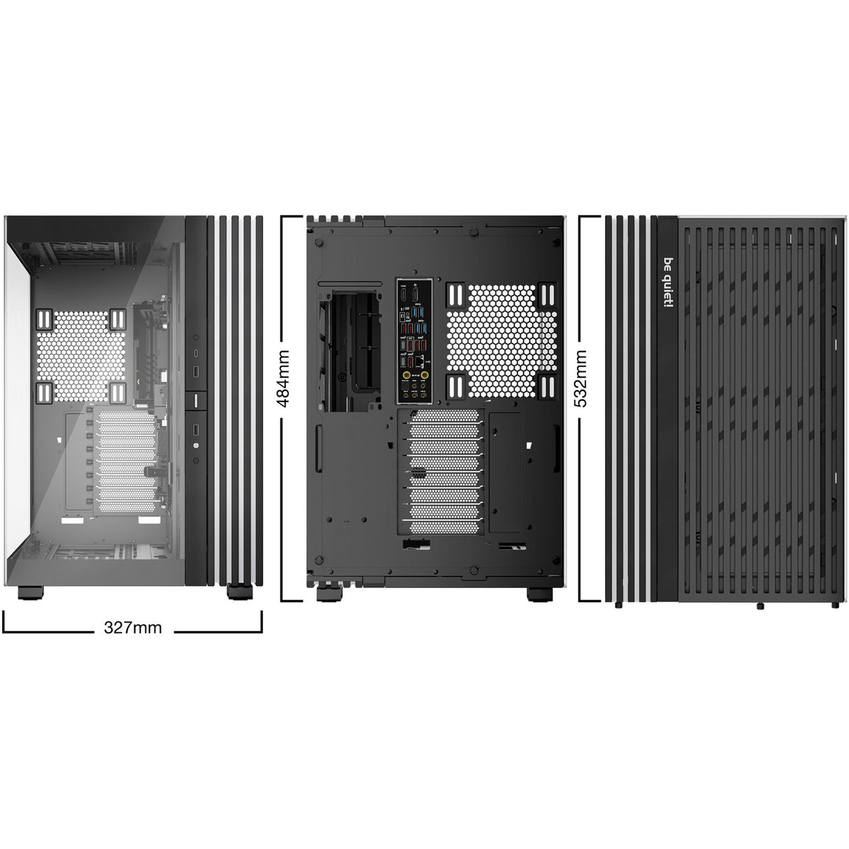 Vær stille! lys base 900 dx stort tårnhus (sort | 2x USB-A | 1x USB-C | RGB | vindue)