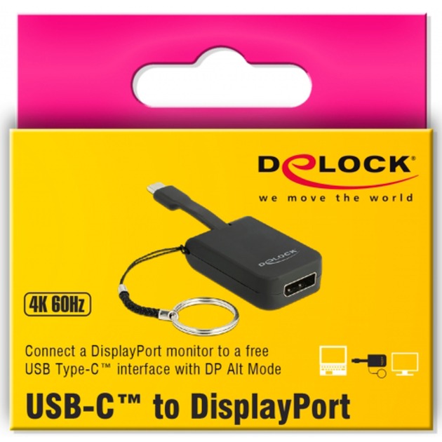 Delock USB-C > displayport adapter nøglering (sort, 4k 60hz)