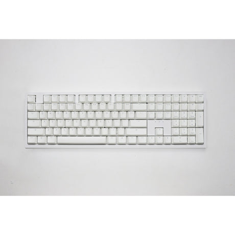 Ducky zero 6108 pure white rgb mekanisk gaming-tastatur (hvid, us-layout (qwerty), cherry mx2a red, 100%, rgb-lysdioder, double-shot pbt, hot swap, 2,4ghz | bluetooth | usb-c)