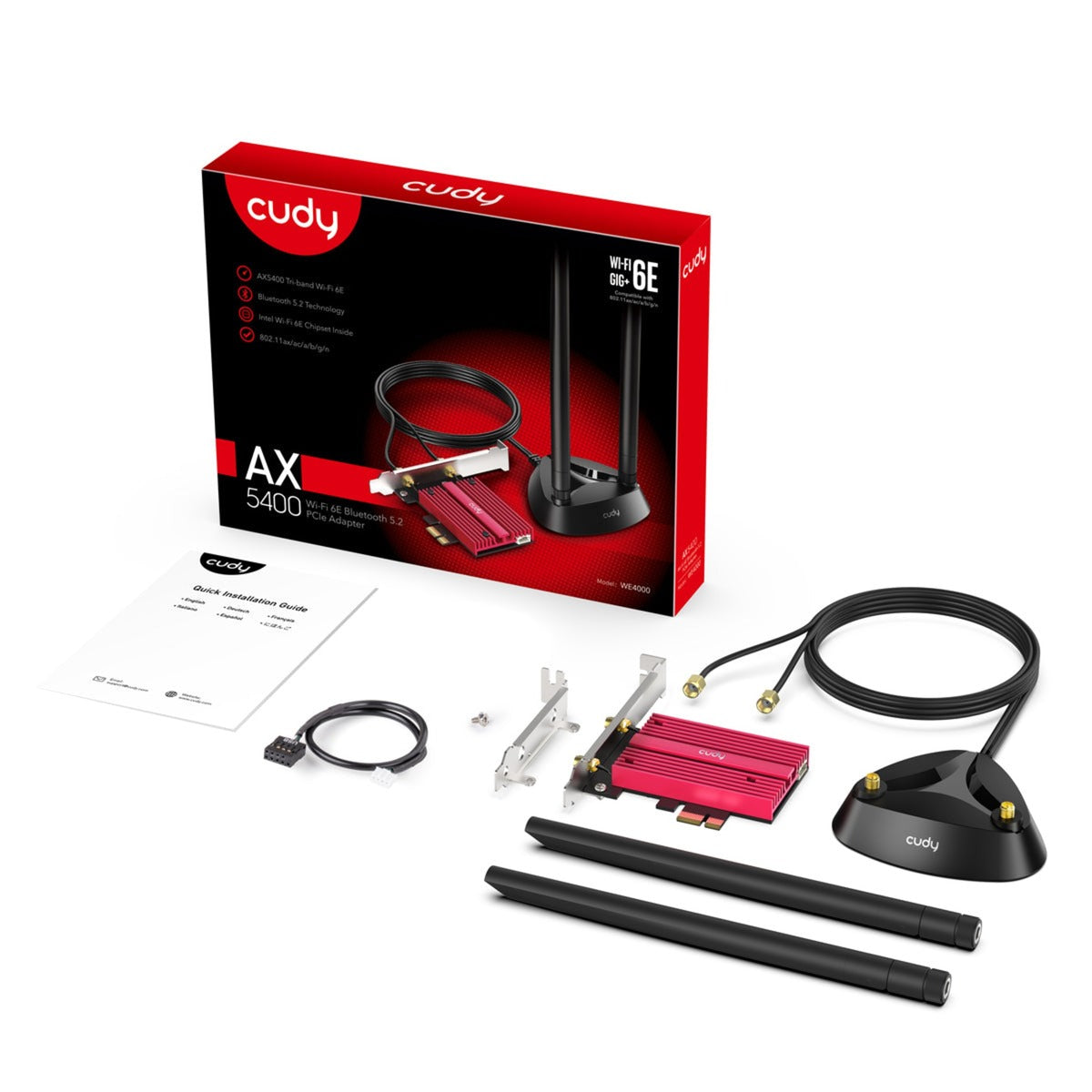 Cudy AX5400 Wi-Fi 6e Bluetooth 5.3 PCI-E WLAN-adapter (rød)
