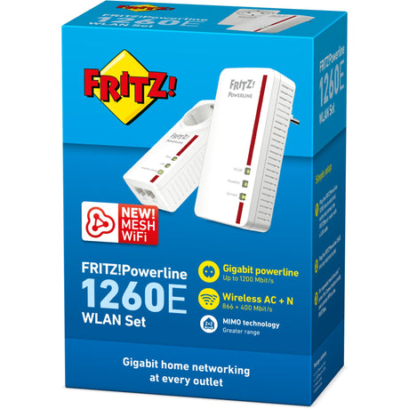 Fritz! powerline 1260e wlan sæt international powerline + wlan (hvid, mesh wi-fi)