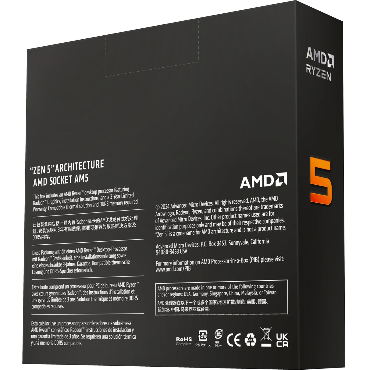 AMD Ryzen 5 9600x, 3,9 GHz (5,4 GHz Turbo Boost) socket AM5-processor (ulåst, i æske)