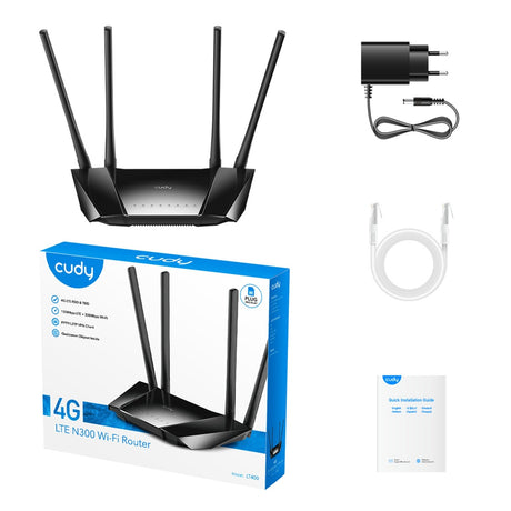 Cudy N300 Wi-Fi 4G LTE Cat4-router (sort, app, Nano SIM-slot)