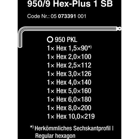 Wera 950 9 sekskantnøglesæt - 9 dele - 1,5-10 mm - 4013288030160