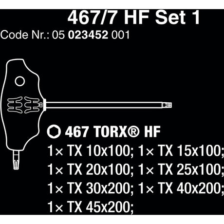 Wera 467 7 torx hf sæt 1 stjerneskruetrækker + stativ, 7 stk (sort grøn, med holdefunktion)