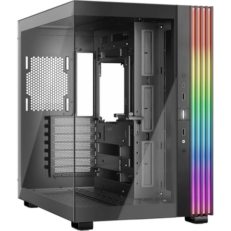 Vær stille! lys base 600 dx midi tårnhus (sort | 2x USB-A | 1x USB-C | RGB | vindue)