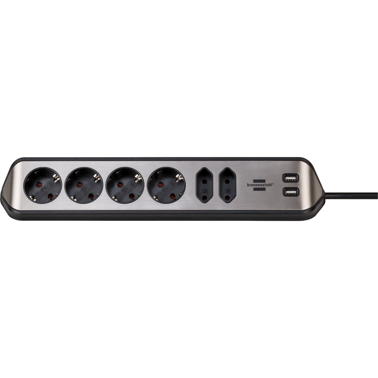 Brennerstuhl ®estilo hjørne tilslutningsboks med USB-opladningsfunktion 6-vejs 4x beskyttelsesstik 2x euro sølv sort