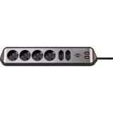 Brennerstuhl ®estilo hjørne tilslutningsboks med USB-opladningsfunktion 6-vejs 4x beskyttelsesstik 2x euro sølv sort