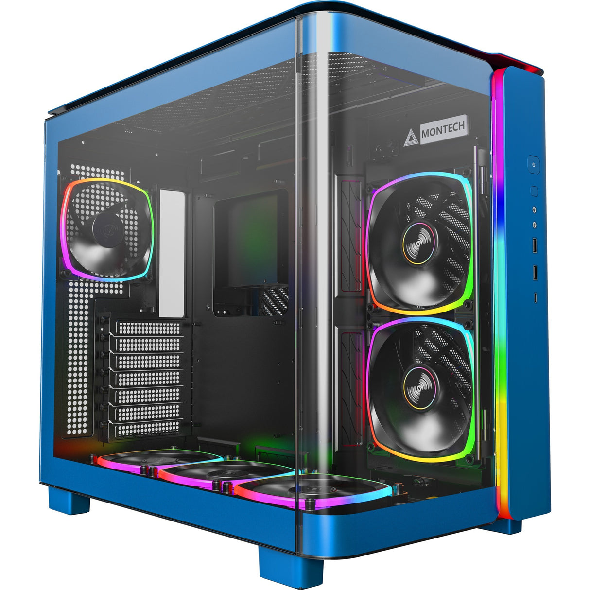 Montech king 95 pro midi tårnhus (blå | 2x USB-A | 1x USB-C | RGB | hærdet glas)